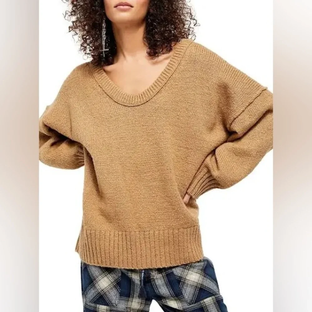 Free People Brookside Tunic Sweater in Desert Camel
